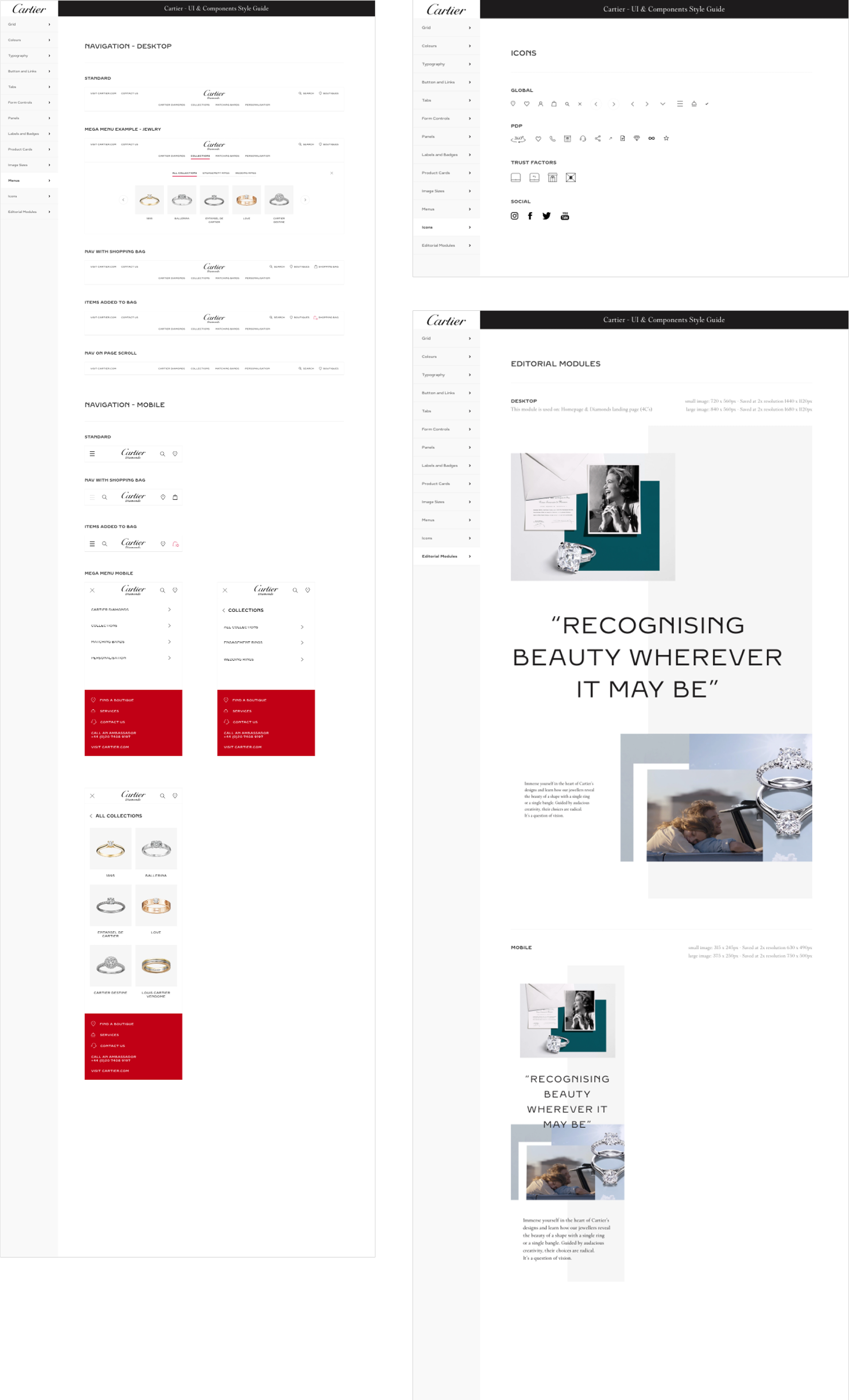 Cartier's digital styleguide: a comprehensive set of design tokens, components, and patterns.